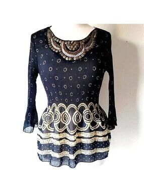 Investments Embellished Pleated Blouse Size Small
